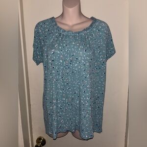 Jaclyn Smith Collection. Teal Printed Women's Top. Size L